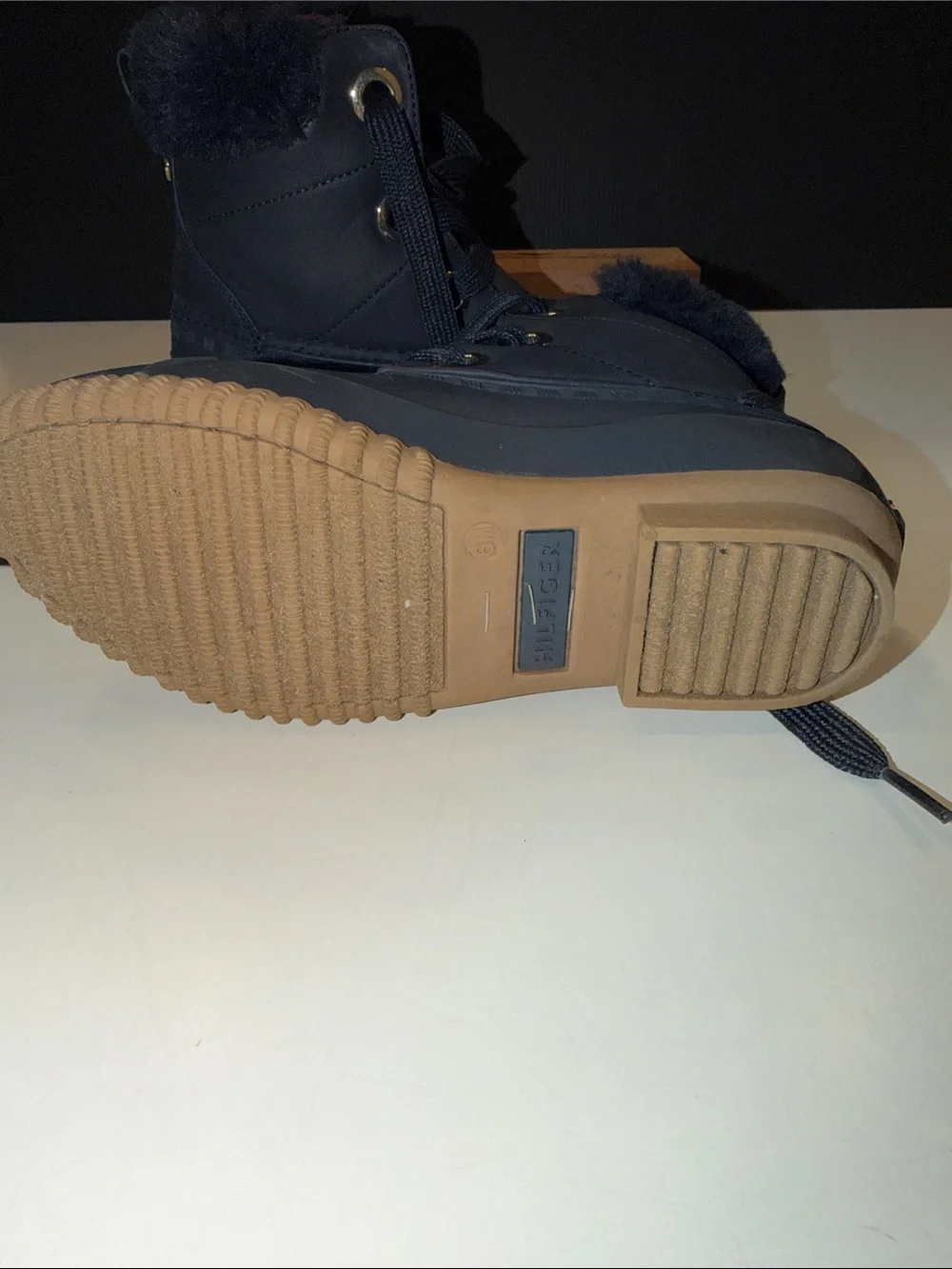 Tommy Hilfiger Navy and Tan Waterproof Lace-Up Winter Boots